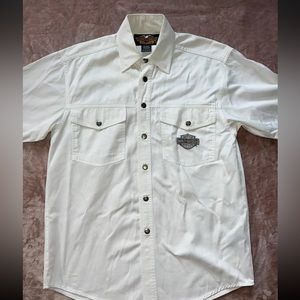 Harley Davidson All American Legend Snap Up White Shirt Short Sleeve‎ Sz Small